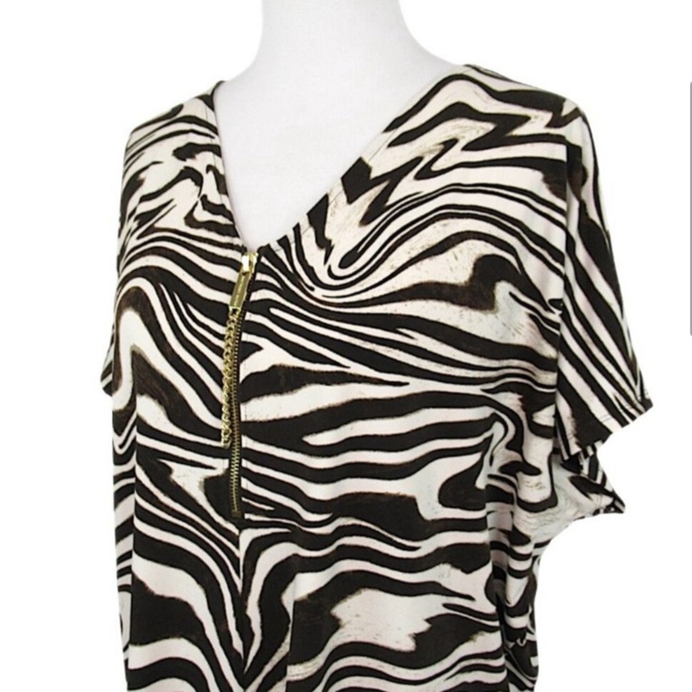 Michael Kors | Zebra Print Dolman V Neck Gold Chain Blouse
